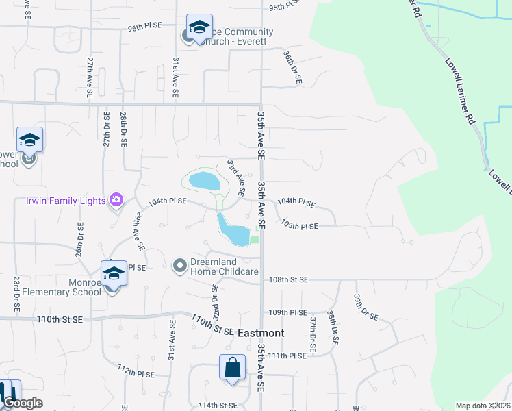 map of restaurants, bars, coffee shops, grocery stores, and more near 3426 104th Place Southeast in Everett