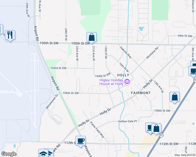 map of restaurants, bars, coffee shops, grocery stores, and more near 2024 104th Street Southwest in Everett