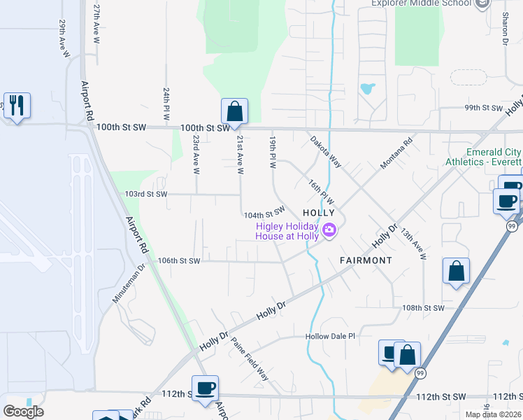 map of restaurants, bars, coffee shops, grocery stores, and more near 2003 104th Street Southwest in Everett