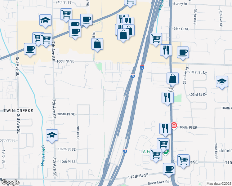 map of restaurants, bars, coffee shops, grocery stores, and more near 1304 Bruskrud Road in Everett