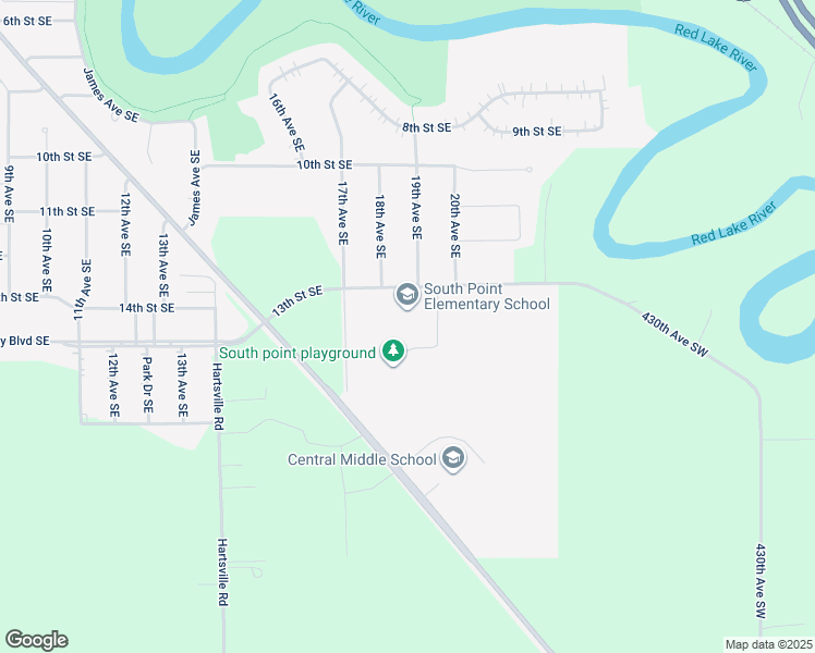 map of restaurants, bars, coffee shops, grocery stores, and more near 1900 13th Street Southeast in East Grand Forks