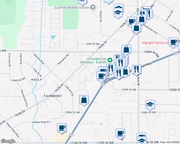 map of restaurants, bars, coffee shops, grocery stores, and more near 10122 9th Avenue West in Everett