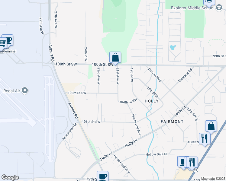 map of restaurants, bars, coffee shops, grocery stores, and more near 10204 21st Avenue West in Everett