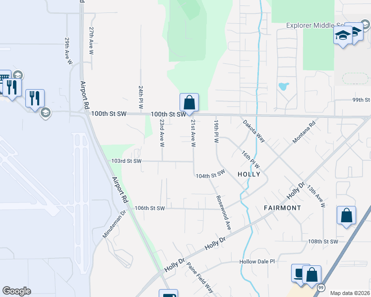 map of restaurants, bars, coffee shops, grocery stores, and more near 10204 21st Avenue West in Everett