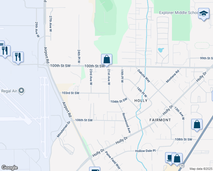 map of restaurants, bars, coffee shops, grocery stores, and more near 10204 21st Avenue West in Everett