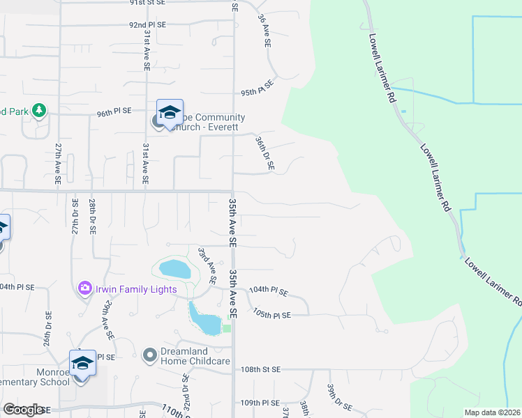 map of restaurants, bars, coffee shops, grocery stores, and more near 3615 100th Street Southeast in Everett