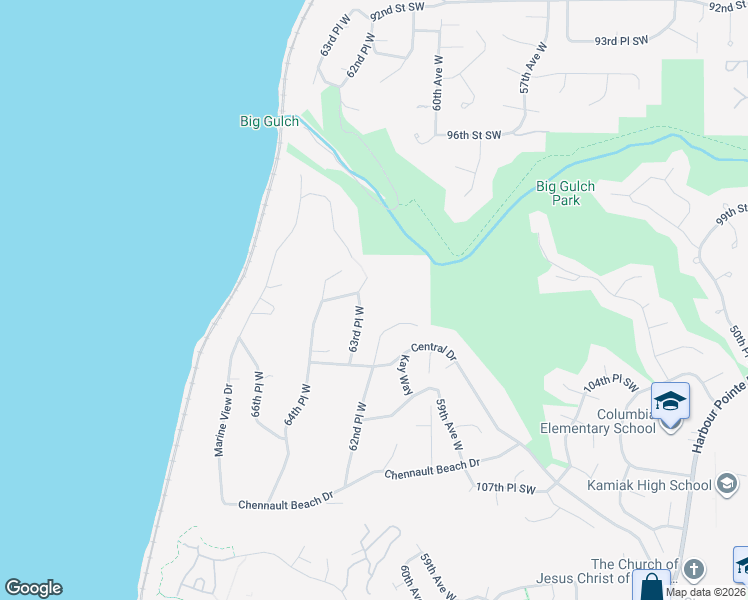 map of restaurants, bars, coffee shops, grocery stores, and more near 10021 63rd Place West in Mukilteo