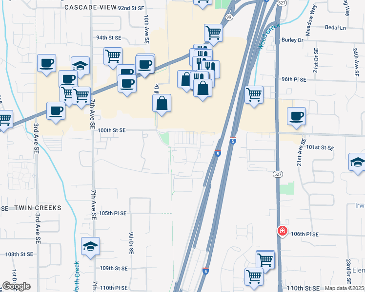 map of restaurants, bars, coffee shops, grocery stores, and more near 10025 12th Avenue Southeast in Everett