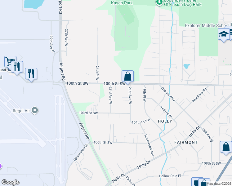 map of restaurants, bars, coffee shops, grocery stores, and more near 10029 23rd Avenue West in Everett