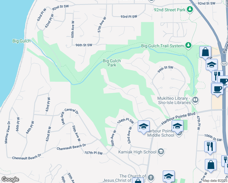 map of restaurants, bars, coffee shops, grocery stores, and more near 5514 101st Street Southwest in Mukilteo