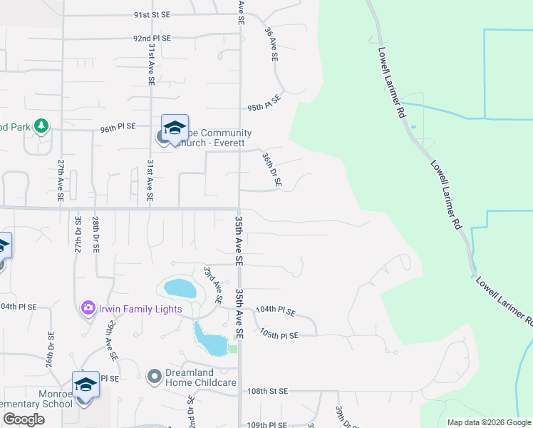 map of restaurants, bars, coffee shops, grocery stores, and more near 3615 100th Street Southeast in Everett