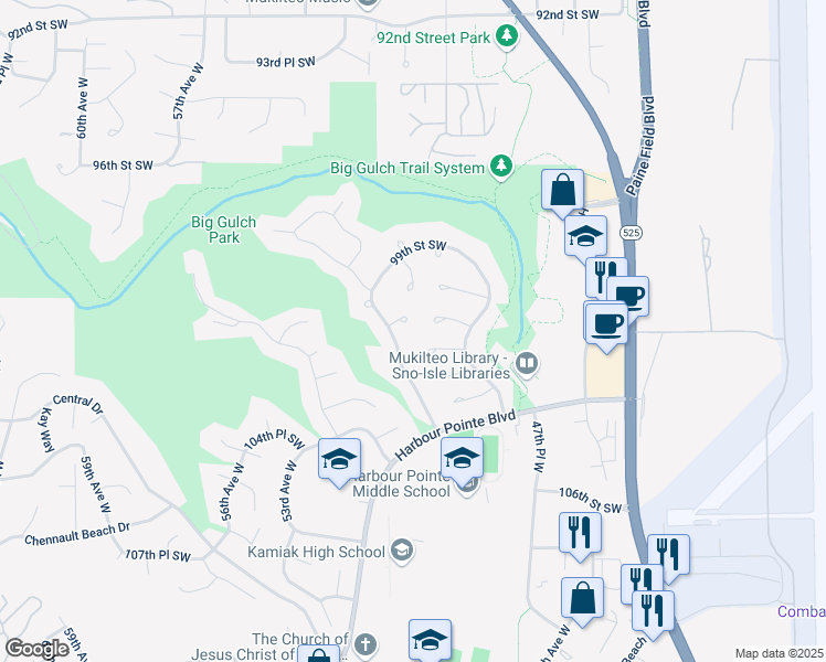 map of restaurants, bars, coffee shops, grocery stores, and more near 4922 100th Place Southwest in Mukilteo