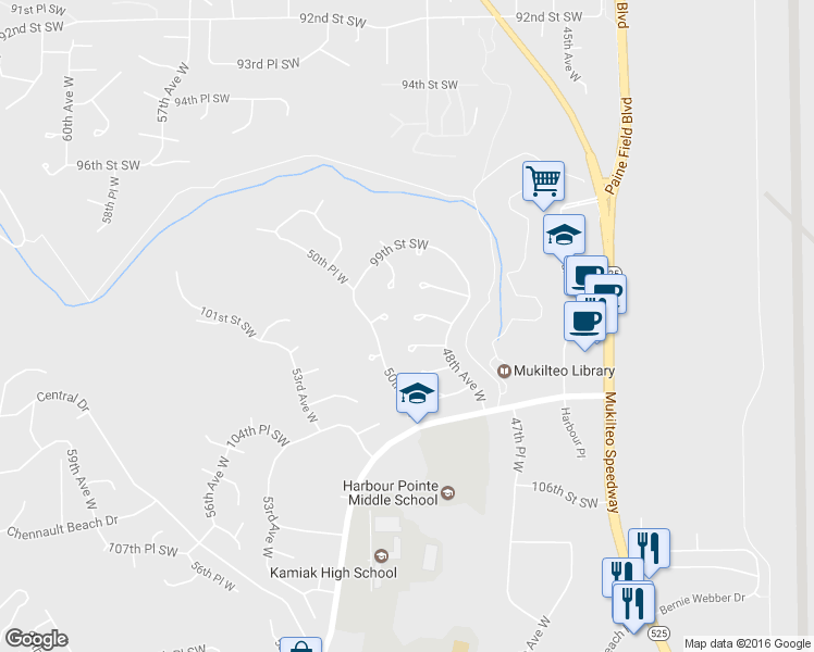map of restaurants, bars, coffee shops, grocery stores, and more near 4922 100th Place Southwest in Mukilteo
