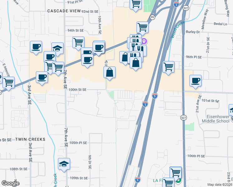 map of restaurants, bars, coffee shops, grocery stores, and more near 10025 12th Avenue Southeast in Everett