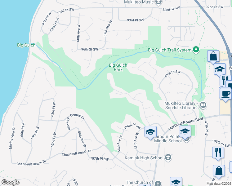 map of restaurants, bars, coffee shops, grocery stores, and more near in Mukilteo