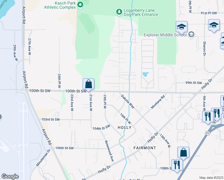 map of restaurants, bars, coffee shops, grocery stores, and more near 10014 18th Place West in Everett