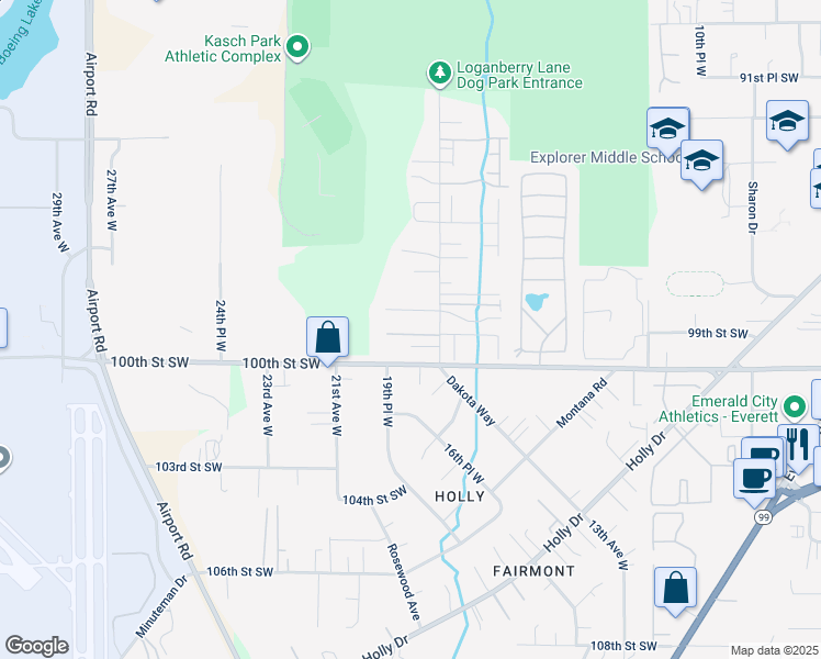 map of restaurants, bars, coffee shops, grocery stores, and more near 9904 18th Avenue West in Everett