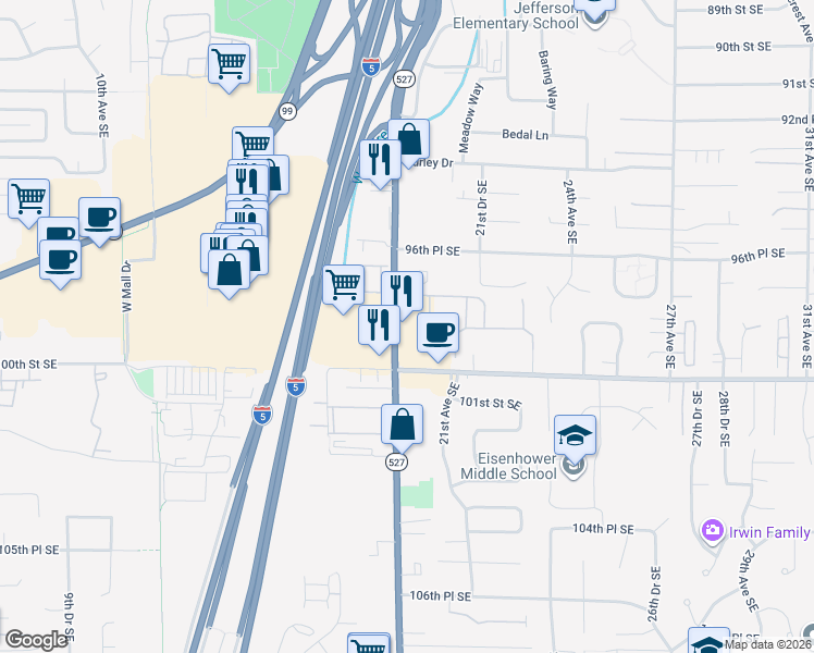 map of restaurants, bars, coffee shops, grocery stores, and more near 9803 19th Ave SE in Everett