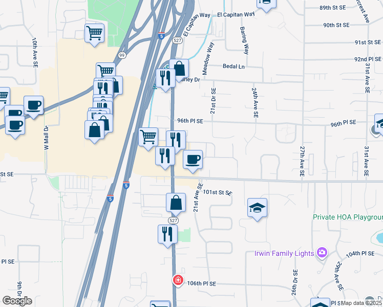 map of restaurants, bars, coffee shops, grocery stores, and more near 9833 20th Avenue Southeast in Everett