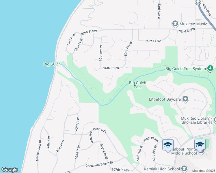 map of restaurants, bars, coffee shops, grocery stores, and more near 9720 58th Place West in Mukilteo