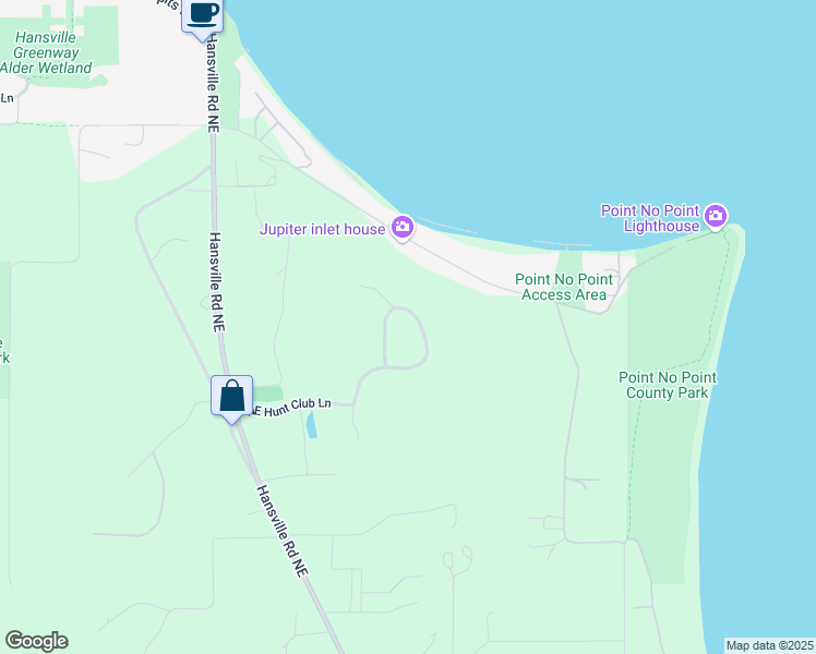 map of restaurants, bars, coffee shops, grocery stores, and more near 8098 Northeast Hunt Club Lane in Hansville