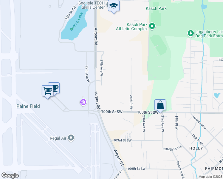 map of restaurants, bars, coffee shops, grocery stores, and more near 9801 27th Pl W in Everett