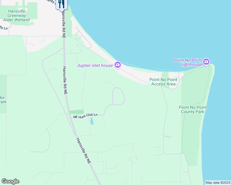 map of restaurants, bars, coffee shops, grocery stores, and more near 8098 NE Hunt Club Ln in Hansville