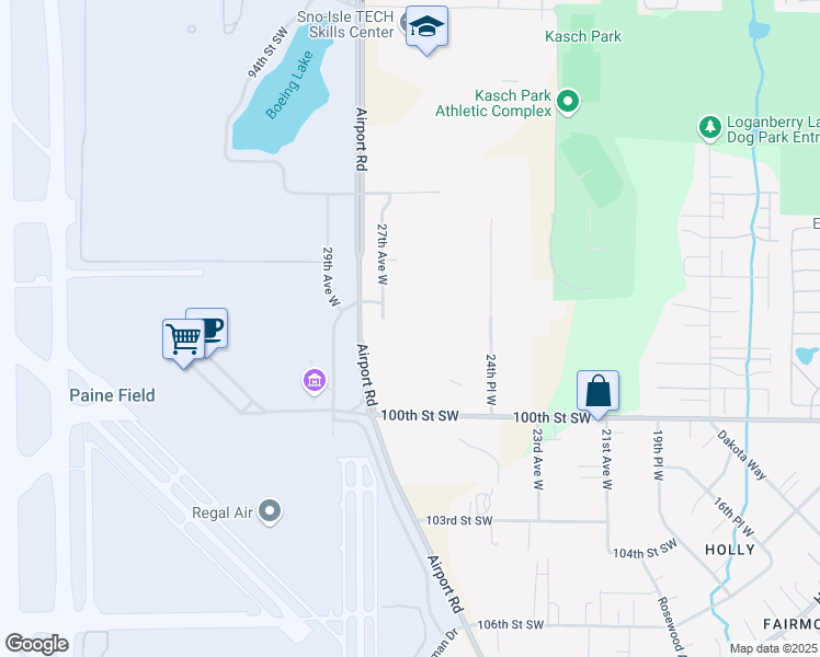 map of restaurants, bars, coffee shops, grocery stores, and more near 9819 Airport Road in Everett