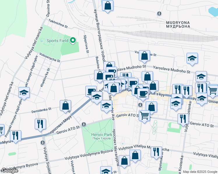 map of restaurants, bars, coffee shops, grocery stores, and more near in Kryvyi Rih