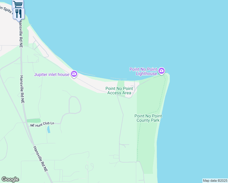 map of restaurants, bars, coffee shops, grocery stores, and more near 8712 Northeast Point No Point Road in Hansville