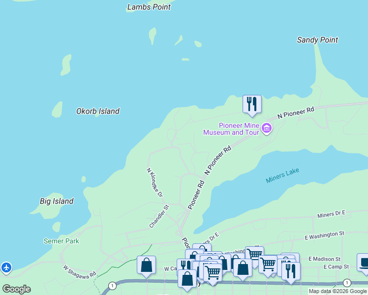 map of restaurants, bars, coffee shops, grocery stores, and more near 55 North Yukon Drive in Ely