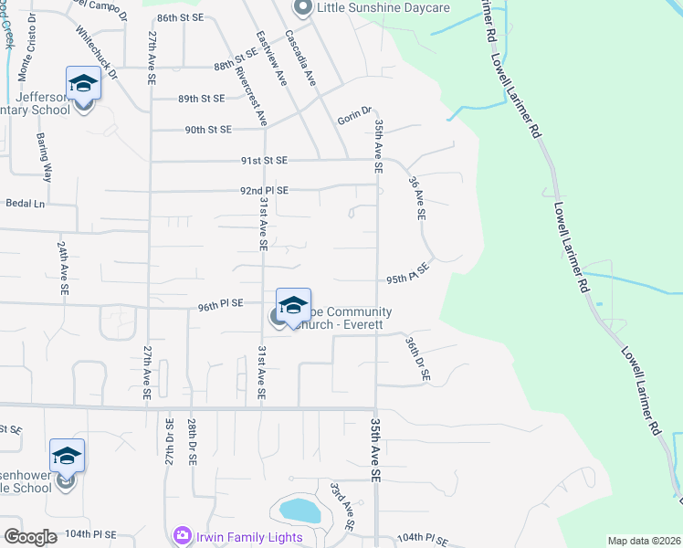 map of restaurants, bars, coffee shops, grocery stores, and more near 3315 95th Place Southeast in Everett