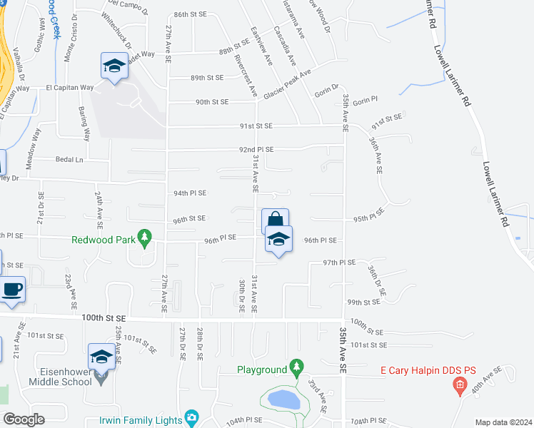 map of restaurants, bars, coffee shops, grocery stores, and more near 3118 95th Street Southeast in Everett