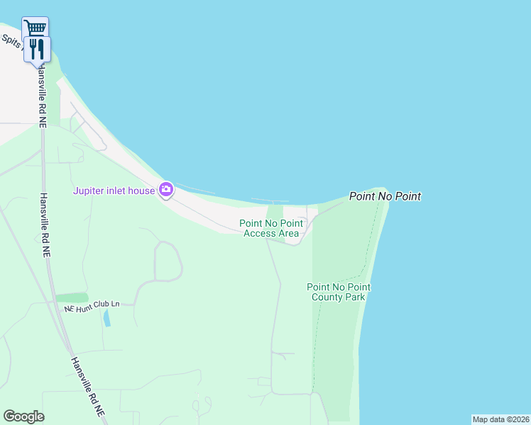 map of restaurants, bars, coffee shops, grocery stores, and more near 8656 Northeast Point No Point Road in Hansville