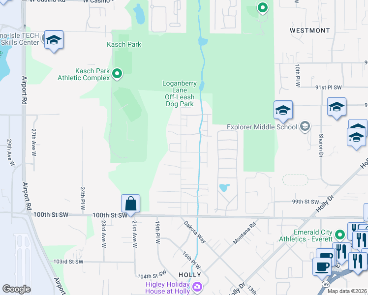 map of restaurants, bars, coffee shops, grocery stores, and more near 9525 18th Avenue West in Everett