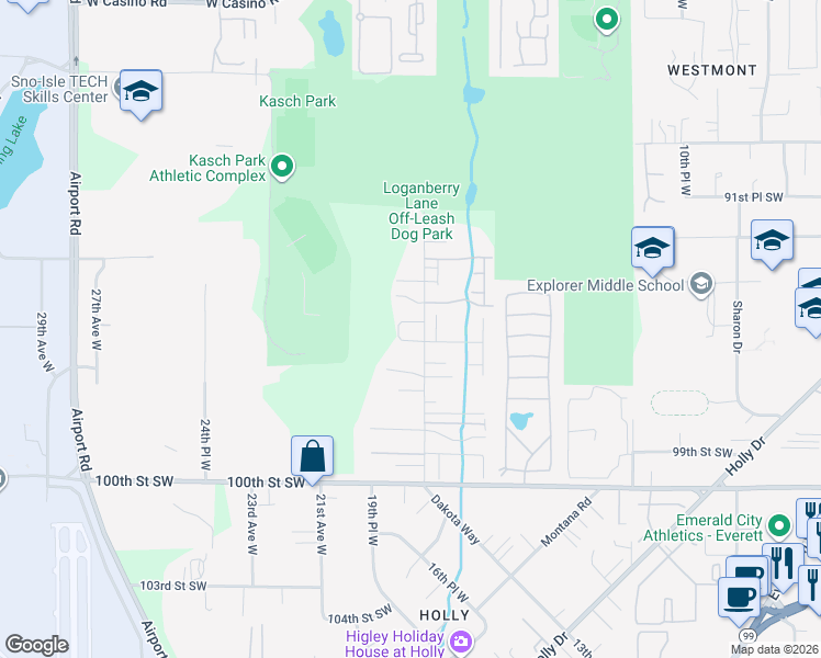 map of restaurants, bars, coffee shops, grocery stores, and more near 1814 95th Street Southwest in Everett
