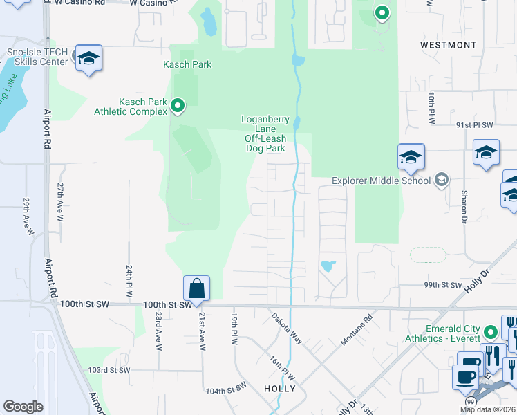 map of restaurants, bars, coffee shops, grocery stores, and more near 1814 95th Street Southwest in Everett