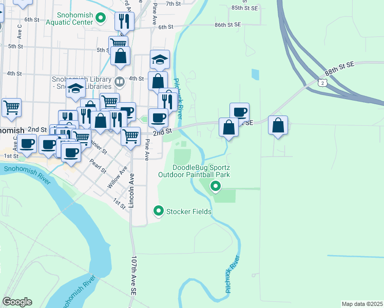 map of restaurants, bars, coffee shops, grocery stores, and more near 169 Cypress Avenue in Snohomish