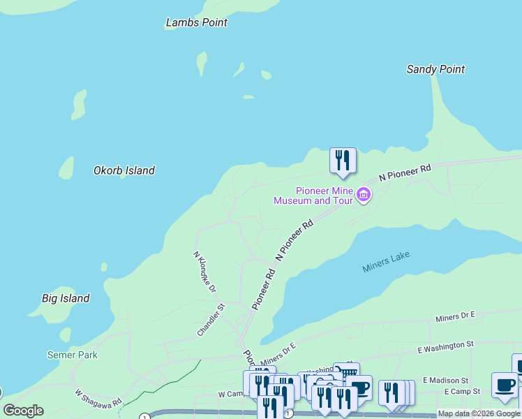map of restaurants, bars, coffee shops, grocery stores, and more near 55 North Yukon Drive in Ely