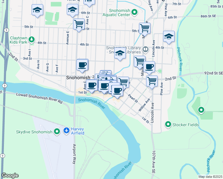 map of restaurants, bars, coffee shops, grocery stores, and more near in Snohomish