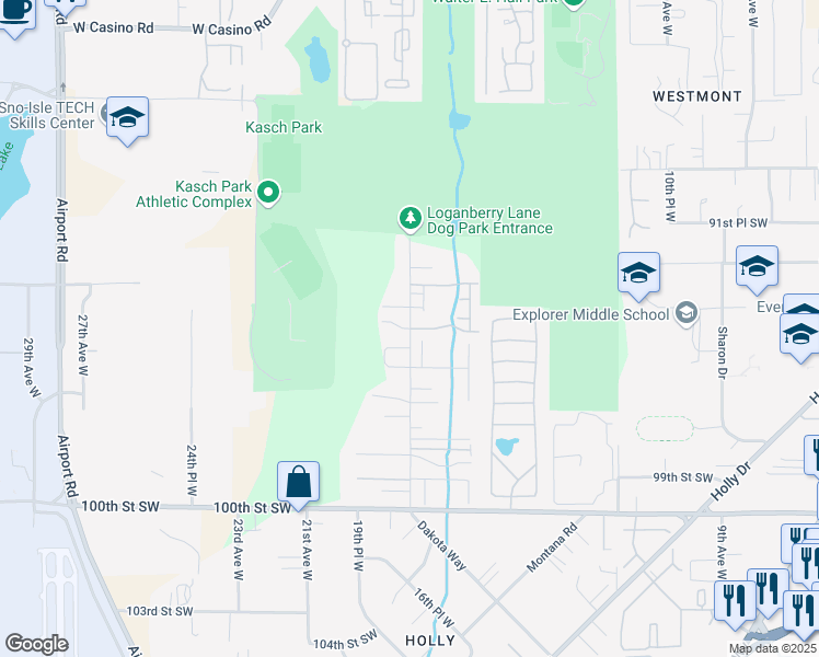 map of restaurants, bars, coffee shops, grocery stores, and more near 9525 18th Avenue West in Everett