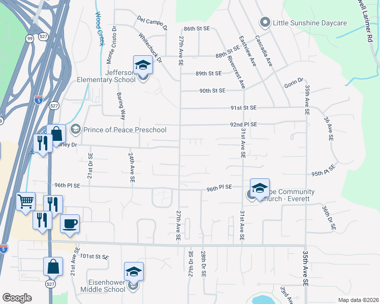 map of restaurants, bars, coffee shops, grocery stores, and more near 2723 94th Place Southeast in Everett