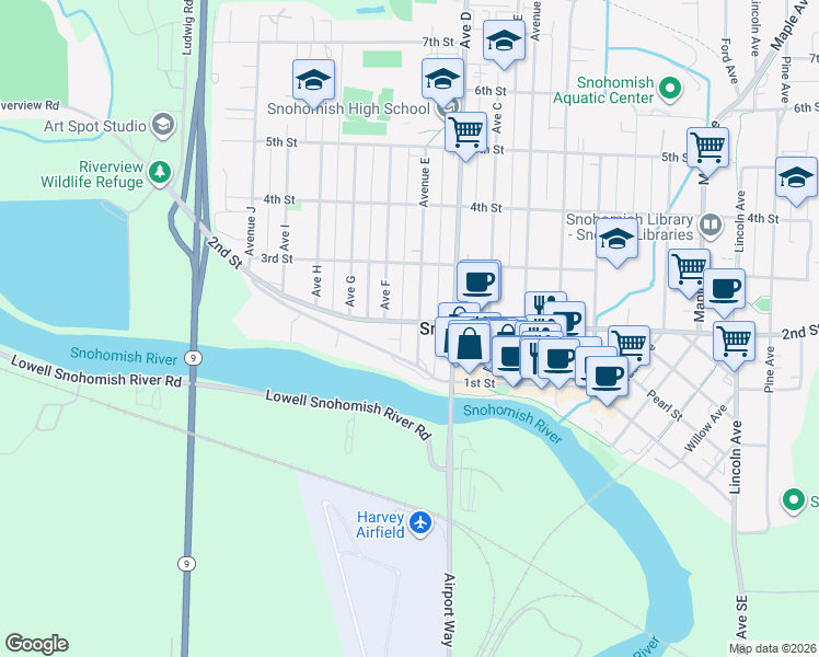 map of restaurants, bars, coffee shops, grocery stores, and more near in Snohomish