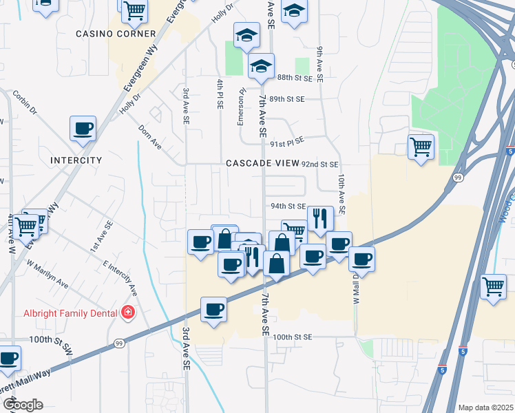 map of restaurants, bars, coffee shops, grocery stores, and more near 9410 7th Avenue Southeast in Everett