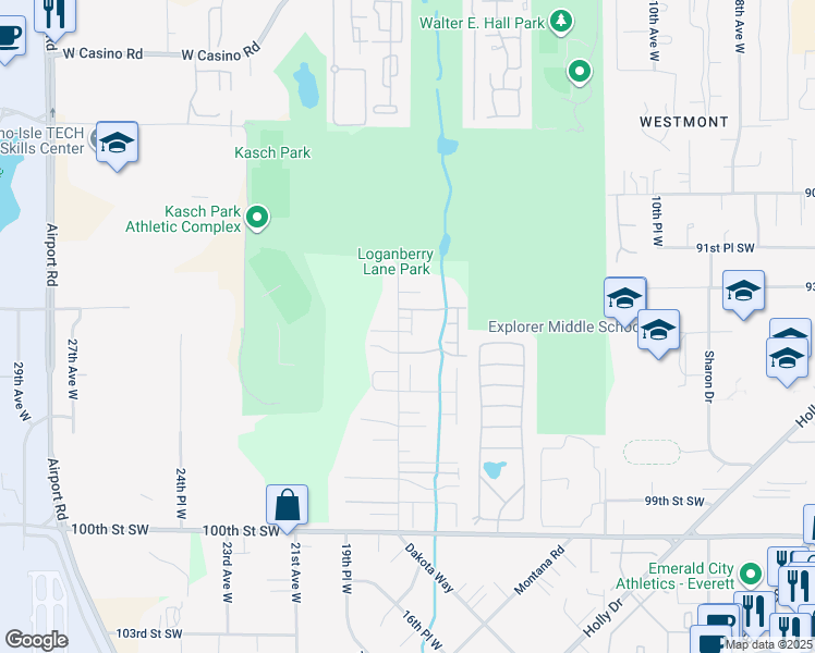map of restaurants, bars, coffee shops, grocery stores, and more near 9331 18th Avenue West in Everett