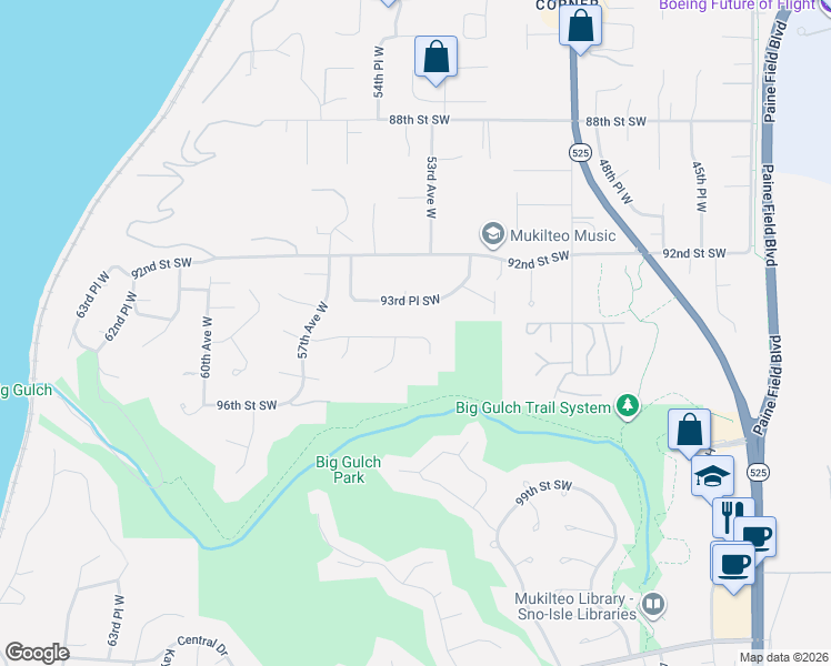 map of restaurants, bars, coffee shops, grocery stores, and more near 5675 94th Place Southwest in Mukilteo