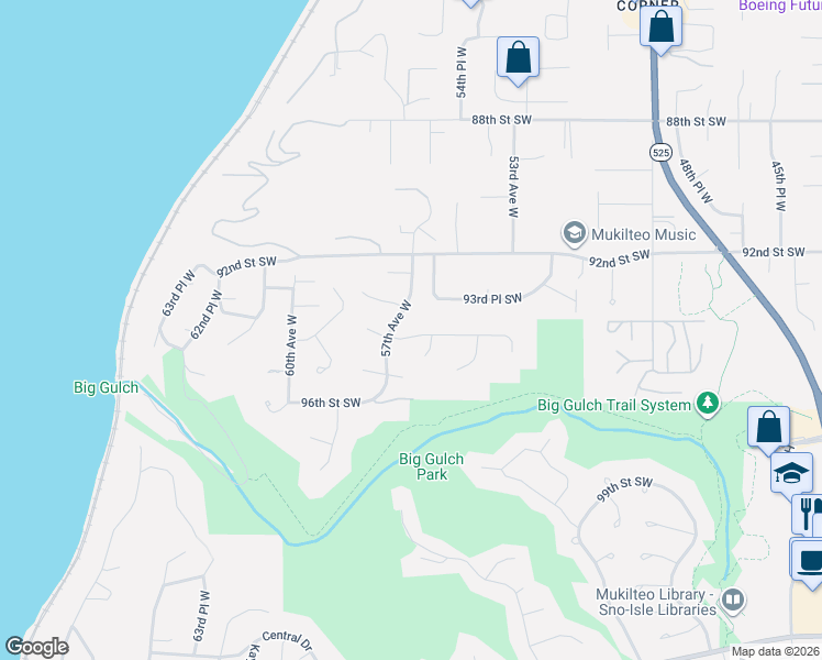 map of restaurants, bars, coffee shops, grocery stores, and more near 5675 94th Place Southwest in Mukilteo