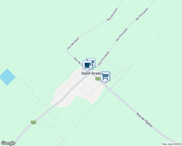map of restaurants, bars, coffee shops, grocery stores, and more near 102 Rue Principale in Saint-Arsène