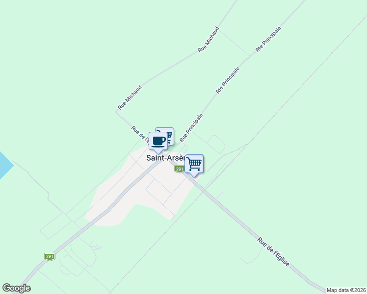 map of restaurants, bars, coffee shops, grocery stores, and more near 102 Rue Principale in Saint-Arsène