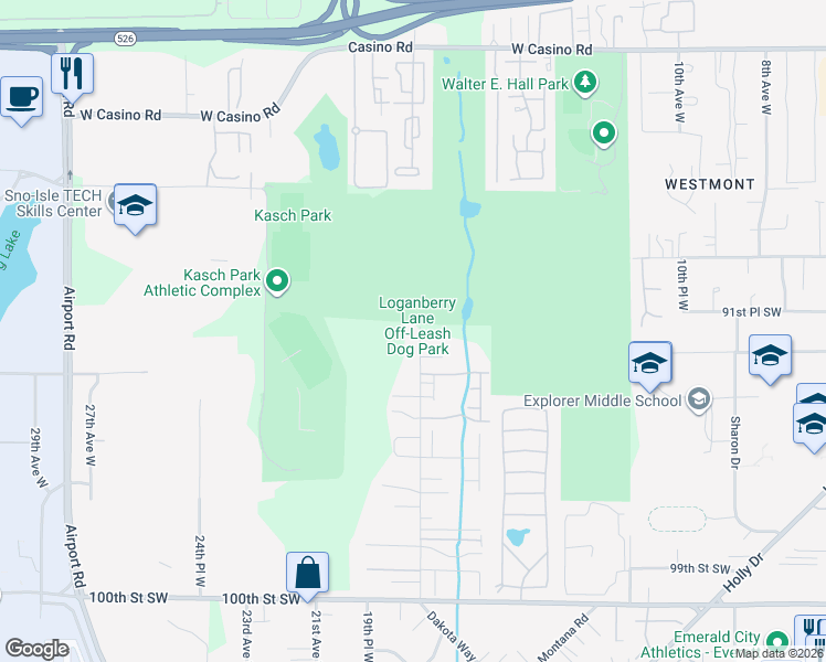 map of restaurants, bars, coffee shops, grocery stores, and more near 9204 18th Avenue West in Everett